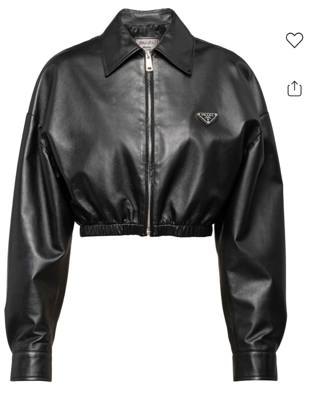 Prada Black Cropped Leather Zip-Front Jacket